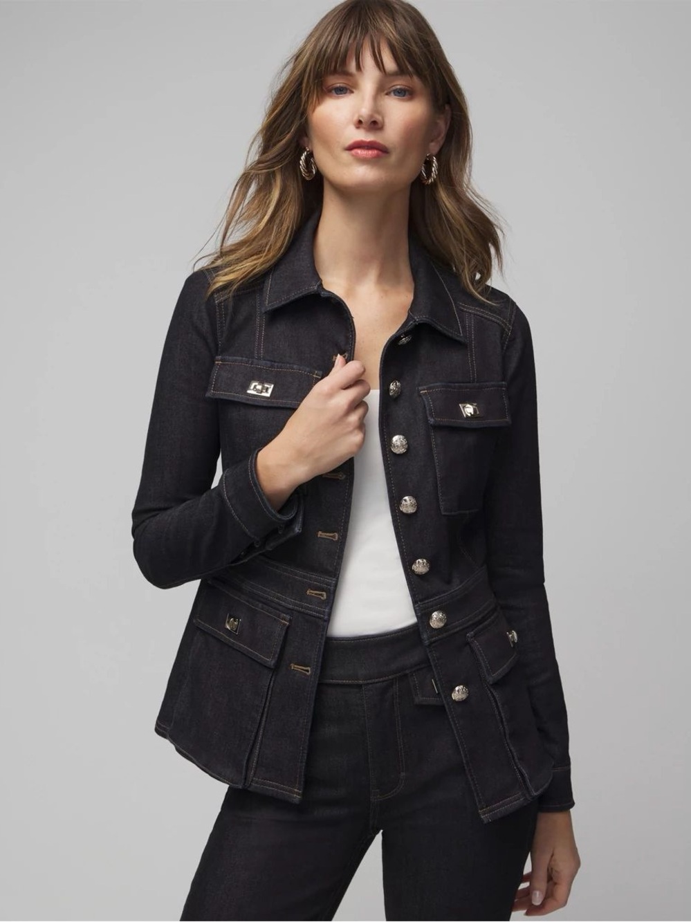 WHBM White House Black Market Denim Utility Jacket Size XXS P